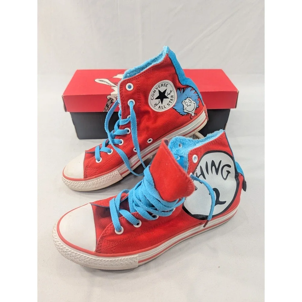 Rare Converse Hi Top Dr. Seuss Hook Thing One Thing Two Size 5 Junior - Picture 3 of 8